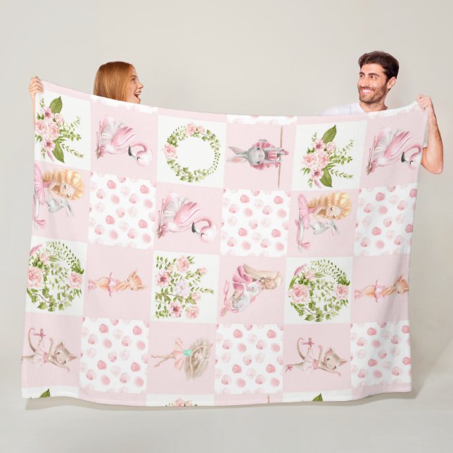 Baby Pink Floral Animals Quilt Kinderzimmer Muster Fleecedecke (Beispiel)
