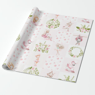 Baby Pink Floral Animals Quilt Kinderzimmer Muster Geschenkpapier