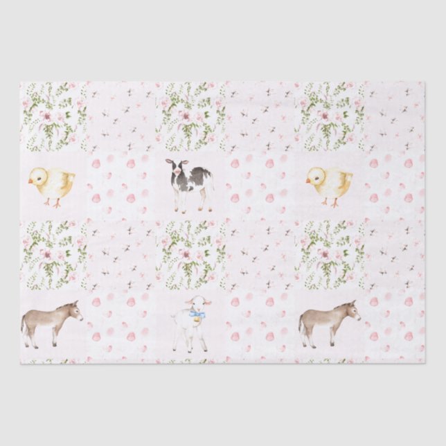 Baby Pink Floral Animals Quilt Nursery Pattern Seidenpapier (Vorderseite)