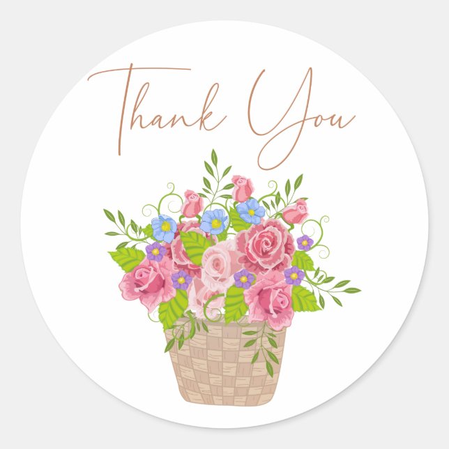 Baby Pink Floral Eimer Danke Sticker (Vorderseite)