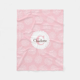 Baby Pink Floral Monogram Individuelle Name Fleecedecke