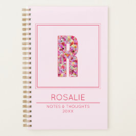 Baby Pink Floral Monogrammed Name Letter R Planer