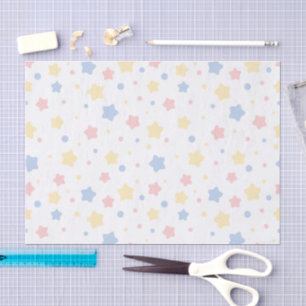 Baby Pink, Gelb und blaue Sterne auf weißem Muster Seidenpapier
