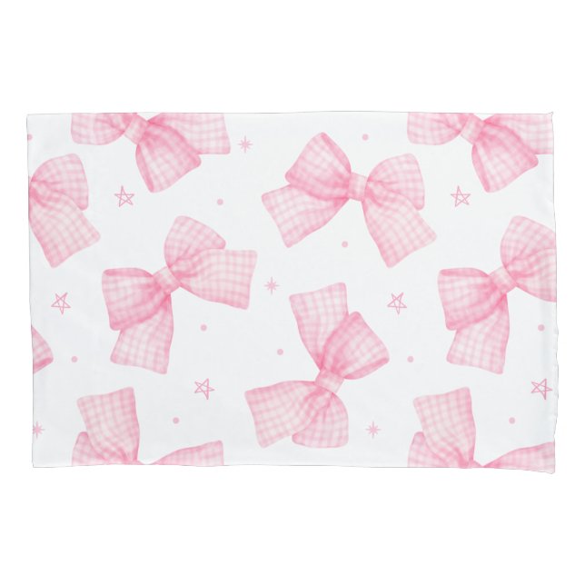 Baby Pink Gingham Bows and Stars Kissenbezug (Vorderseite)