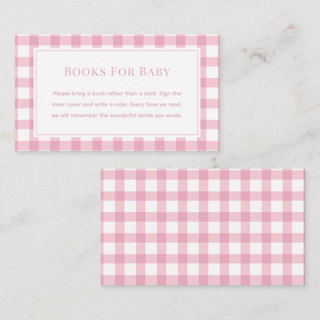 Baby Pink Gingham Girl Babydusche Bücher für Baby Begleitkarte (Vorne/Hinten)