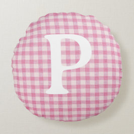 Baby Pink Gingham Initial Custom Rundes Kissen