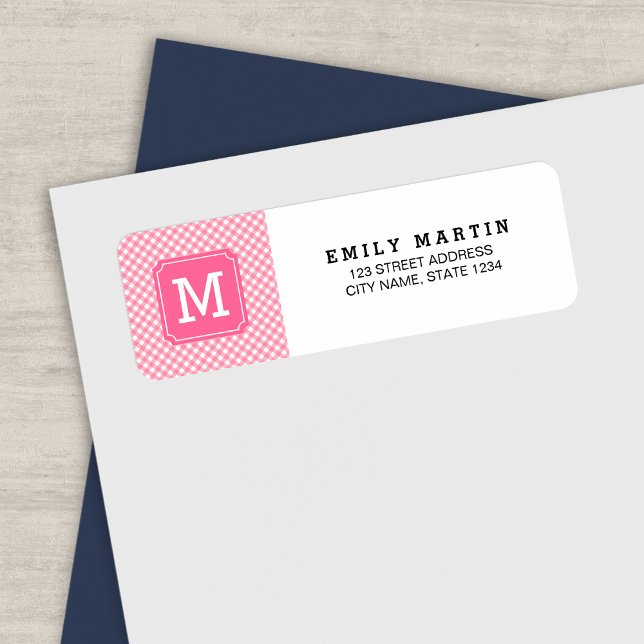 Baby Pink Gingham Monogram Address Label (Von Creator hochgeladen)