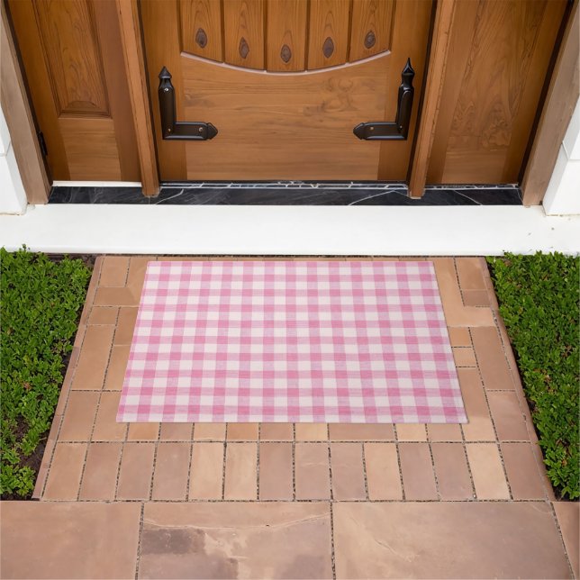 Baby Pink Gingham-Muster Fußmatte (Außenbereich)