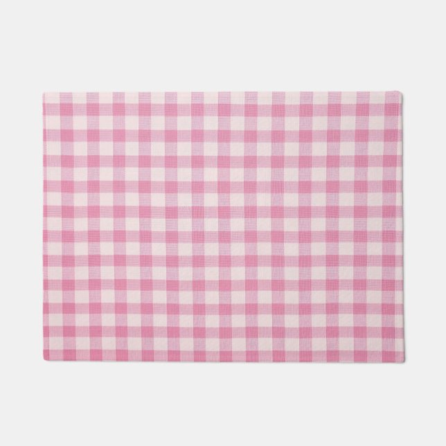 Baby Pink Gingham-Muster Fußmatte (Vorderseite)