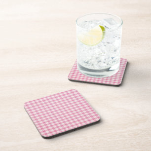 Baby Pink Gingham-Muster Getränkeuntersetzer