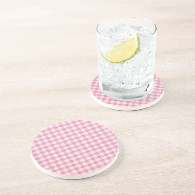 Baby Pink Gingham-Muster Getränkeuntersetzer (Seite)