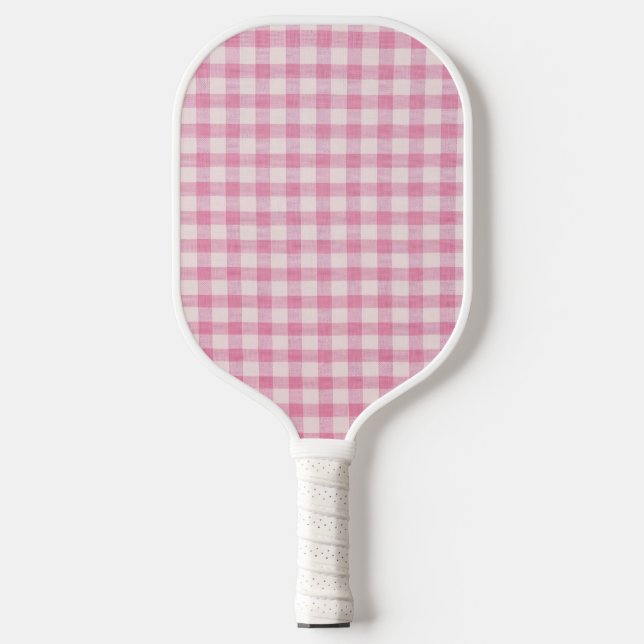 Baby Pink Gingham-Muster Pickleball Schläger (Vorderseite)