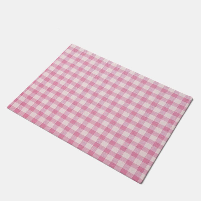 Baby Pink Gingham Pattern Fußmatte (Schrägansicht)