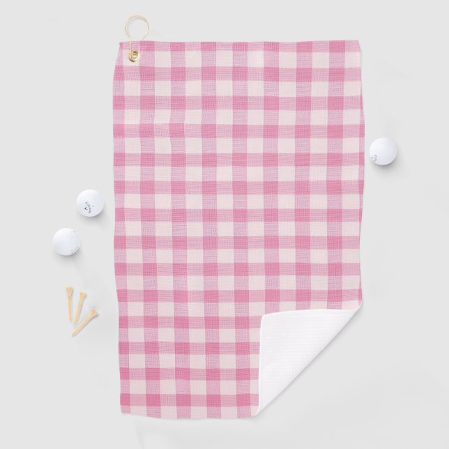 Baby Pink Gingham Pattern Golfhandtuch (Insitu)
