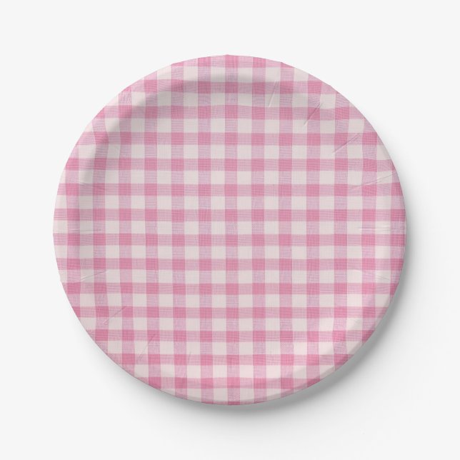 Baby Pink Gingham Pattern Pappteller (Vorderseite)