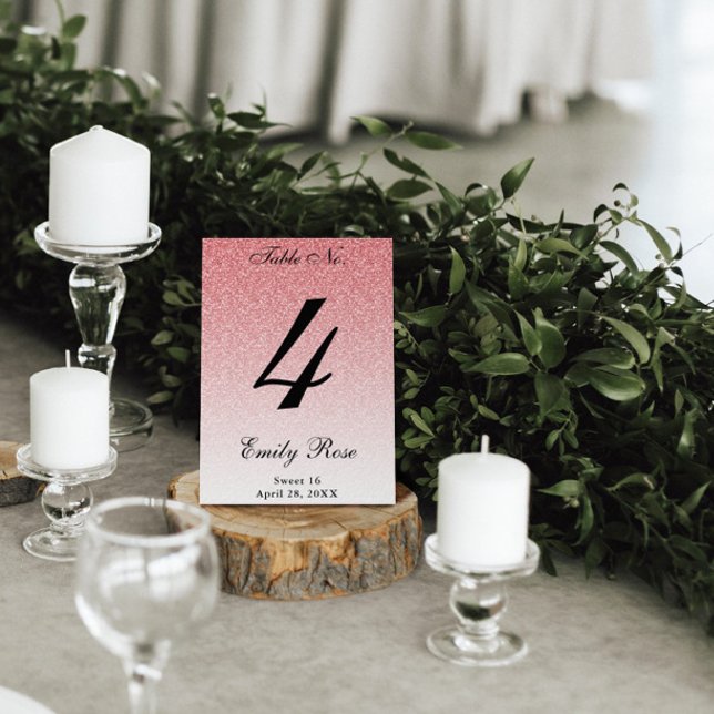 Baby Pink Glam Glitzer Tischnummer Card (Von Creator hochgeladen)