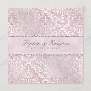 Baby Pink Glimmer Damask Wedite Einladung