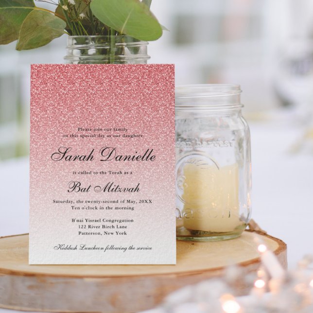 Baby Pink Glitzer Glam Bat Mitzvah Einladung (Von Creator hochgeladen)
