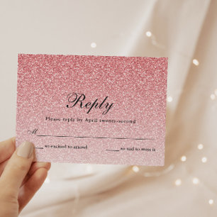 Baby Pink Glitzer Glam Personalisierte Antwortkart RSVP Karte