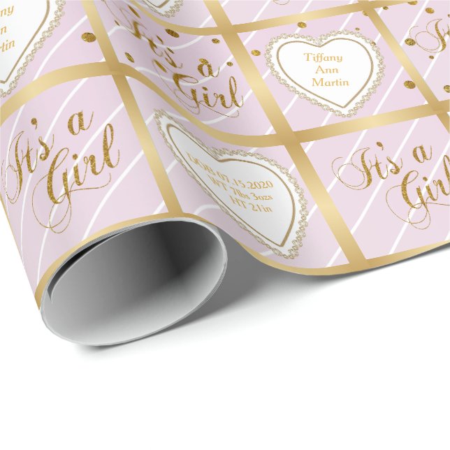 Baby Pink & Gold Confetti - Baby Girl Geschenkpapier (Rolleneckpunkt)