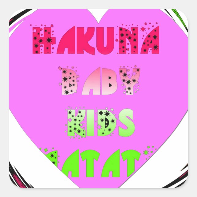 Baby Pink Hearts Hakuna Matata Baby Kids Design.p Quadratischer Aufkleber (Vorderseite)