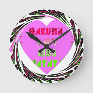 Baby Pink Hearts Hakuna Matata Baby Kids Design.p Runde Wanduhr