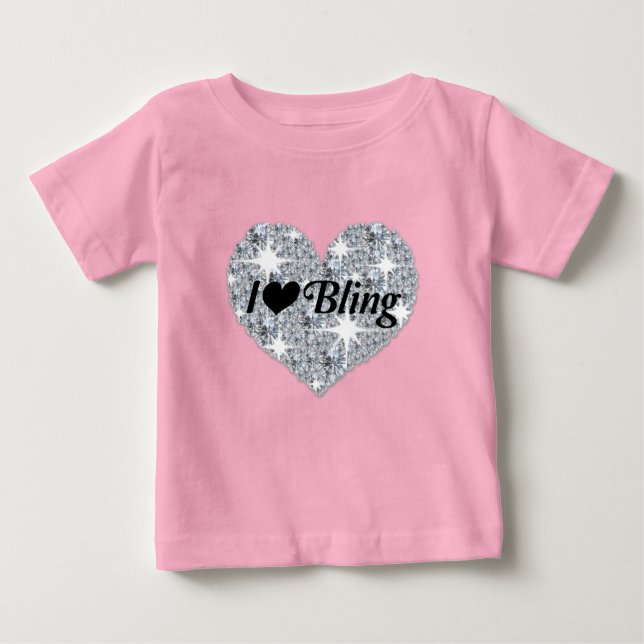 Baby Pink Imitate Rautenherz "I Liebe Bling" Desig T-shirt (Vorderseite)