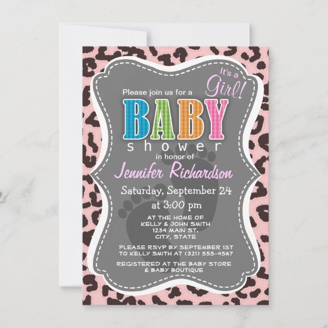 Baby Pink Leopard Animal Print Einladung (Vorderseite)
