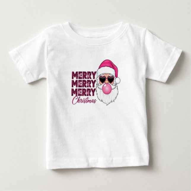 Baby Pink Merry Christmas Santa T-Shirt  (Vorderseite)
