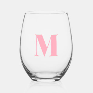 Baby Pink Modern Monogram Initial Letter Weinglas Ohne Stiel