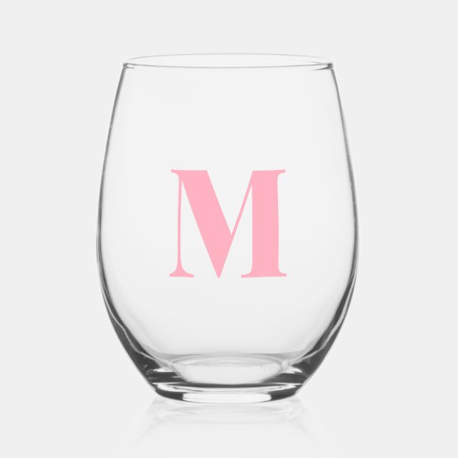 Baby Pink Modern Monogram Initial Letter Weinglas Ohne Stiel (Vorderseite)