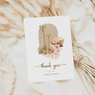 Baby Pink Pampas Grass Giraffe Baby Dusche Dankeskarte