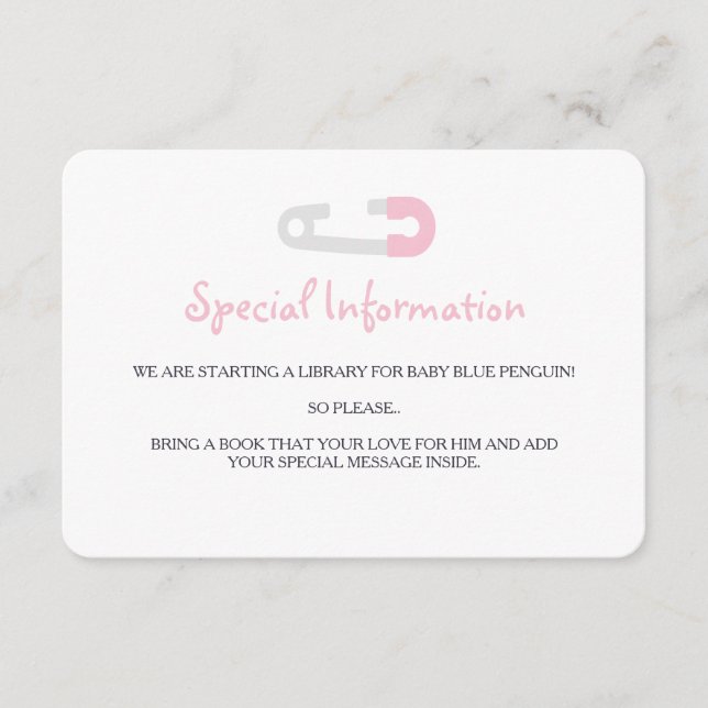 Baby Pink Pinguin Information Beilagen Begleitkarte (Vorderseite)