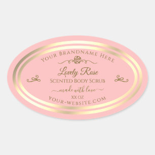 Baby Pink Product Label Gold Frame Vintage Rose Ovaler Aufkleber