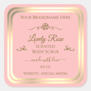 Baby Pink Product Label Gold Frame Vintage Rose Quadratischer Aufkleber