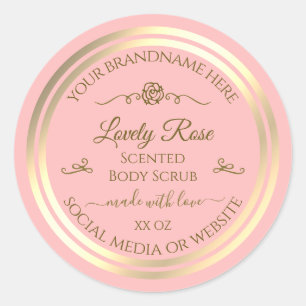 Baby Pink Product Label Gold Frame Vintage Rose Runder Aufkleber