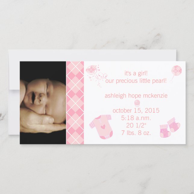 Baby Pink Raute - Es ist ein Mädchen - Unser Wertv Ankündigung (Vorderseite)