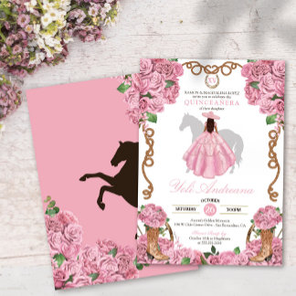 Baby Pink Rose Floral Western Charra Quinceanera Einladung
