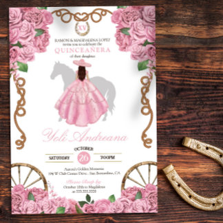Baby Pink Roses Western Charro Quinceanera Einladung