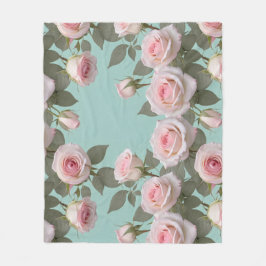 Baby Pink Roses With Sage Green Leaves Fleecedecke