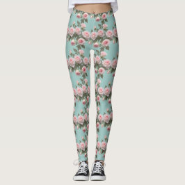 Baby Pink Roses With Sage Green Leaves Leggings