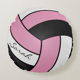 Baby Pink, Schwarz und Weiß Volleyball DIY Name Rundes Kissen
