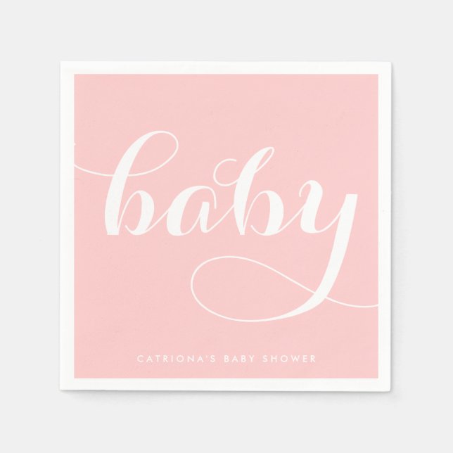 Baby | Pink Script Baby Duschpapier Napkin Serviette (Vorderseite)
