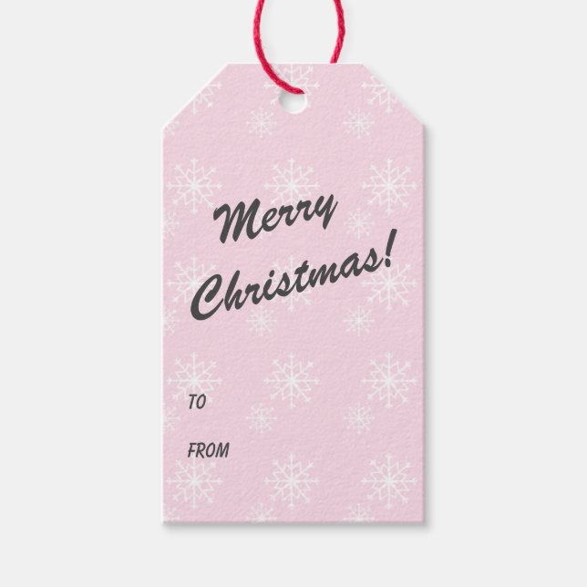 Baby Pink Snowflake Print Frohe Weihnachten Geschenkanhänger (Vorderseite)