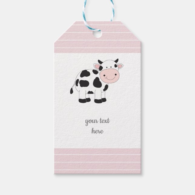 Baby Pink Stripes Cow Geschenketiketten Geschenkanhänger (Vorderseite)