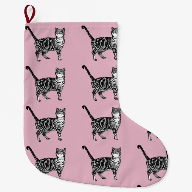 Baby Pink Tabby Katzen Weihnachtsgeschenk Strumpf Großer Weihnachtsstrumpf (Vorderseite)