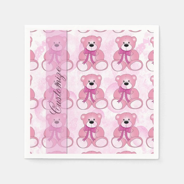 Baby Pink Teddy Bear Muster Napkins Serviette (Vorderseite)