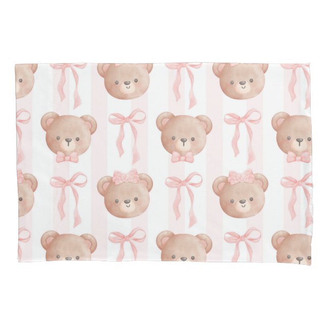 Baby Pink Teddy Bears und Bows Kissenbezug (Vorderseite)