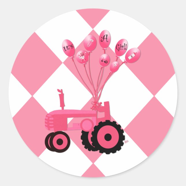 Baby Pink Traktor mit Balloons Stickers (Vorderseite)