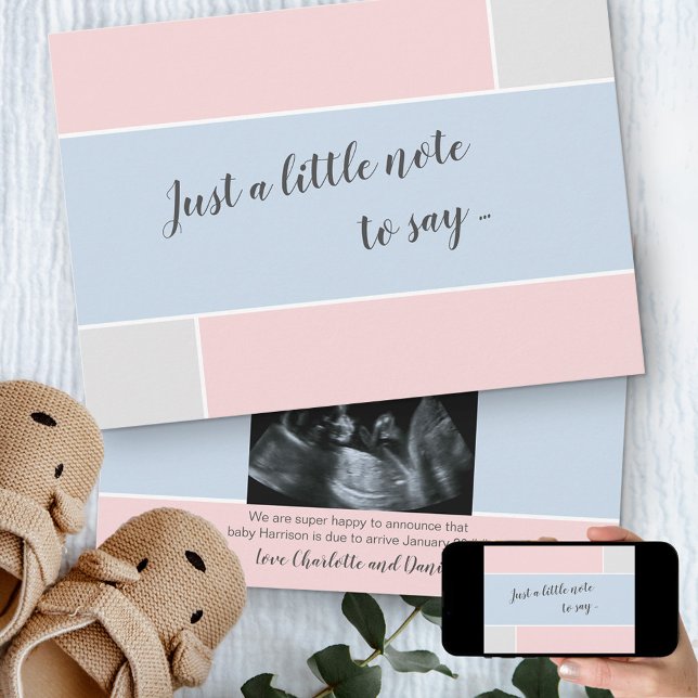 Baby Pink und Blue Custom Sonogram Foto Schwangers Ankündigung (Von Creator hochgeladen)